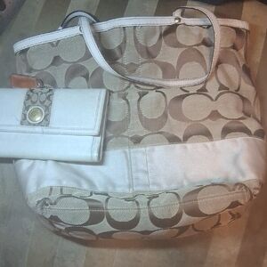 Coach Beige and Cream Signature Tote